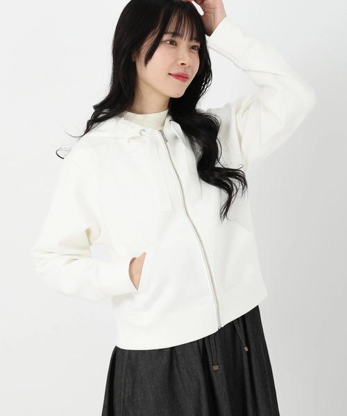 UNIVERVAL MUSE(ユニバーバル ミューズ)の「レース付フーディーパーカー カーディガン(カーディガン/ボレロ・レディース・ブラック/オフホワイト/グレー・2)」の2枚目の写真