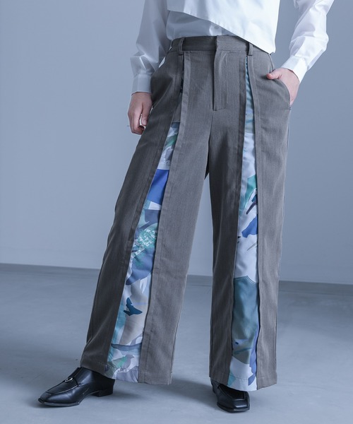 kOhAKU（コハク）の「『アート柄切替パンツ』（スラックス・レディース・グレー/ブラック・1/2）」の2枚目の写真