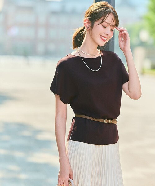 ANY SIS(エニィスィス)の「ビューティクール フレンチ ニットT(ニット/セーター・レディース・ライトグレー系2/ベージュ系2/レッド系/ネイビー系/ホワイト系/スカイブルー系/ライトイエロー系/ブルー系/ライトグレー系/ピンク系/ダークグリーン系/ダークブラウン系・2)」の4枚目の写真