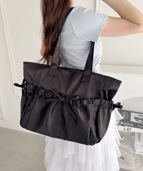 セール】メニーポケットリボンサテンバッグ（トートバッグ）｜Loueme