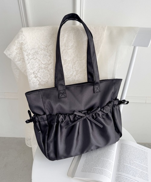 セール】メニーポケットリボンサテンバッグ（トートバッグ）｜Loueme