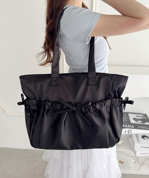 セール】メニーポケットリボンサテンバッグ（トートバッグ）｜Loueme