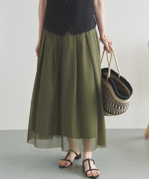 Doux archives（ドゥアルシーヴ）の「メッシュタックスカート（スカート・レディース・ホワイト/ブラック/カーキ・FREE）」の3枚目の写真