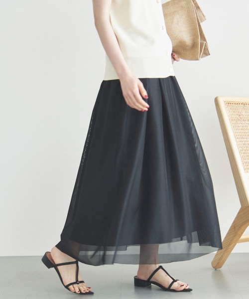 Doux archives（ドゥアルシーヴ）の「メッシュタックスカート（スカート・レディース・ホワイト/ブラック/カーキ・FREE）」の2枚目の写真