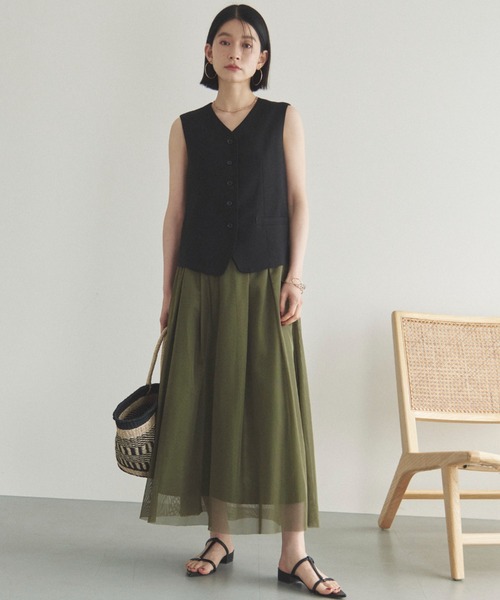 Doux archives（ドゥアルシーヴ）の「メッシュタックスカート（スカート・レディース・ホワイト/ブラック/カーキ・FREE）」の17枚目の写真