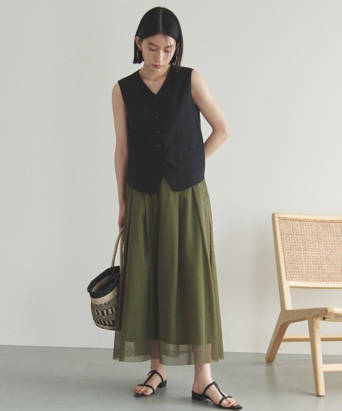 Doux archives（ドゥアルシーヴ）の「メッシュタックスカート（スカート・レディース・ホワイト/ブラック/カーキ・FREE）」の19枚目の写真