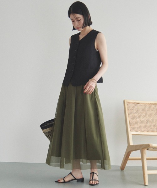 Doux archives（ドゥアルシーヴ）の「メッシュタックスカート（スカート・レディース・ホワイト/ブラック/カーキ・FREE）」の21枚目の写真