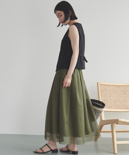 Doux archives（ドゥアルシーヴ）の「メッシュタックスカート（スカート・レディース・ホワイト/ブラック/カーキ・FREE）」の22枚目の写真