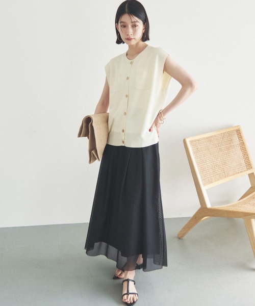 Doux archives（ドゥアルシーヴ）の「メッシュタックスカート（スカート・レディース・ホワイト/ブラック/カーキ・FREE）」の7枚目の写真