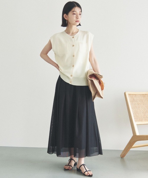 Doux archives（ドゥアルシーヴ）の「メッシュタックスカート（スカート・レディース・ホワイト/ブラック/カーキ・FREE）」の9枚目の写真