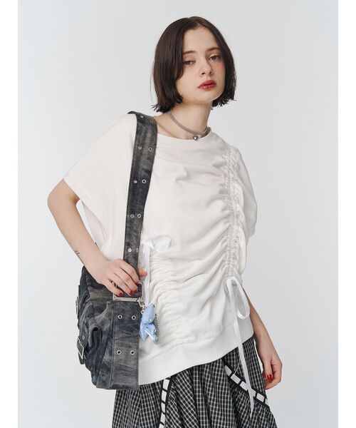 jouetie（ジュエティ）の「シャーリングリボンルーズプルオーバー（Tシャツ/カットソー・レディース・ブラック/ブルー/オフホワイト・MEDIUM）」の9枚目の写真