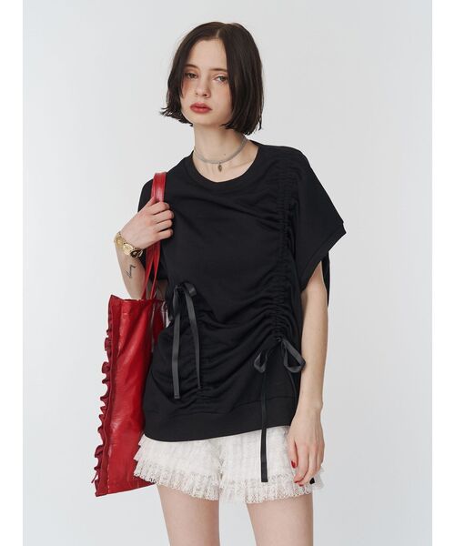 jouetie（ジュエティ）の「シャーリングリボンルーズプルオーバー（Tシャツ/カットソー・レディース・ブラック/ブルー/オフホワイト・MEDIUM）」の5枚目の写真