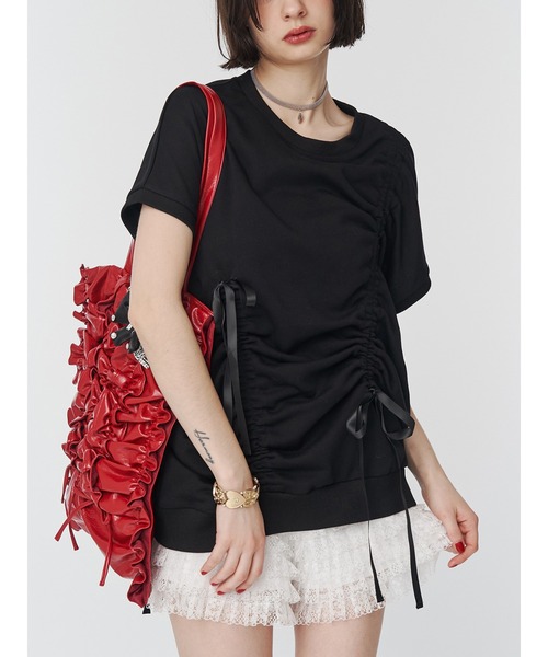 jouetie（ジュエティ）の「シャーリングリボンルーズプルオーバー（Tシャツ/カットソー・レディース・ブラック/ブルー/オフホワイト・MEDIUM）」の2枚目の写真