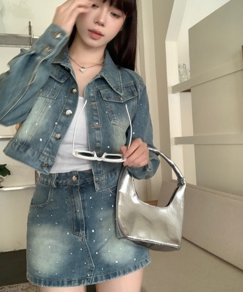 SHEENA（シーナ）の「セットアップ ラインストーンデニムショート