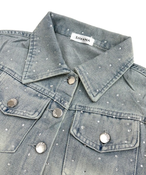 セール】セットアップ ラインストーンデニムショートジャケット
