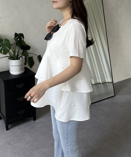 prose verse（プロズヴェール）の「裾パールドッキングティアードTシャツ（Tシャツ/カットソー・レディース・オフホワイト/ブラック・LARGE/MEDIUM）」の21枚目の写真