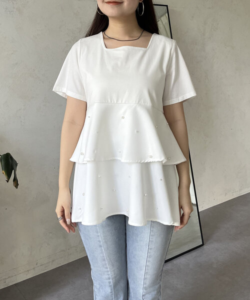prose verse（プロズヴェール）の「裾パールドッキングティアードTシャツ（Tシャツ/カットソー・レディース・オフホワイト/ブラック・LARGE/MEDIUM）」の13枚目の写真