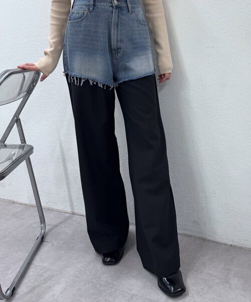 mline（エムライン）の「[mline]レイヤードデニム（デニムパンツ・レディース・ブラック・2/1）」の3枚目の写真