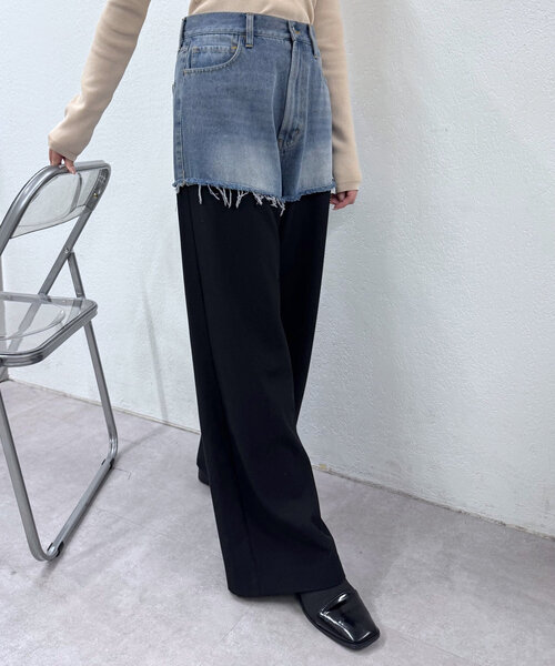 mline（エムライン）の「[mline]レイヤードデニム（デニムパンツ・レディース・ブラック・2/1）」の4枚目の写真