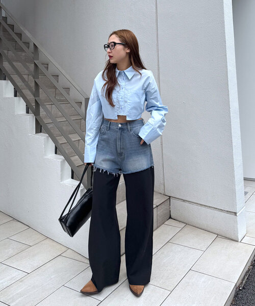 mline（エムライン）の「[mline]レイヤードデニム（デニムパンツ・レディース・ブラック・2/1）」の6枚目の写真