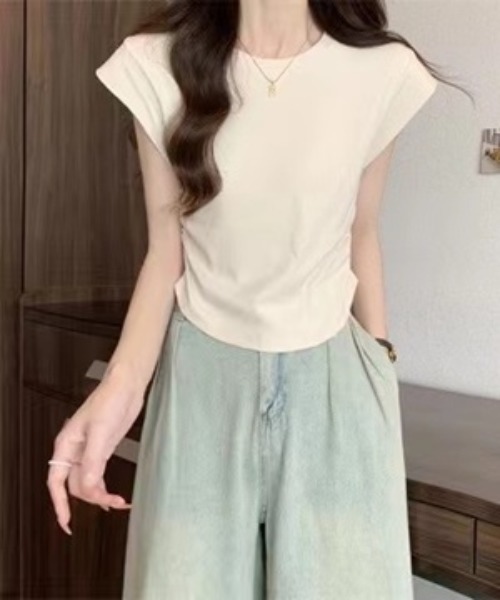 H.TOKYO(エイチトウキョウ)の「フレンチスリーブTシャツ(Tシャツ/カットソー・レディース・ブラック/グレー/ホワイト/グリーン/ピンク/レッド/ベージュ・FREE)」の5枚目の写真