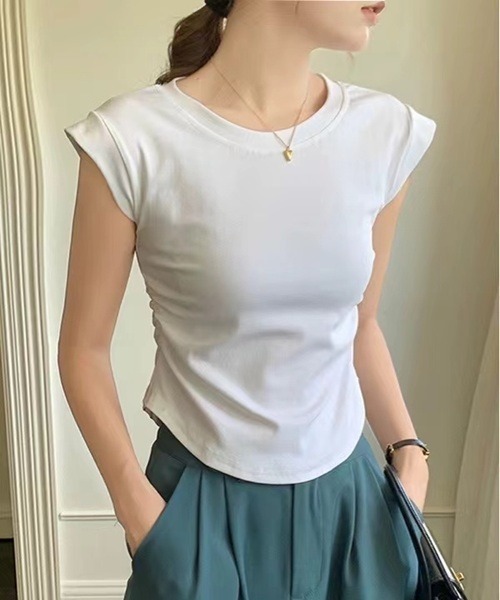 H.TOKYO(エイチトウキョウ)の「フレンチスリーブTシャツ(Tシャツ/カットソー・レディース・ブラック/グレー/ホワイト/グリーン/ピンク/レッド/ベージュ・FREE)」の2枚目の写真