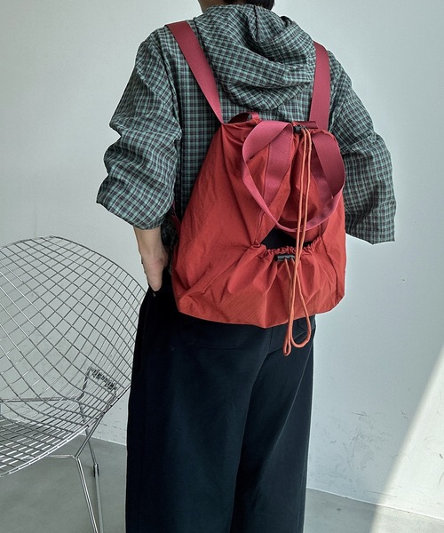 ネイビー ブラック グリーン チェック ドローコード バックパック ナップサック SEQUENZ（シークエンズ）】DAILY TECH KNAPSACK / ナップサック
