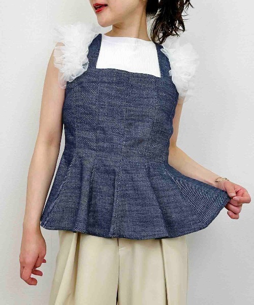 PICCIN PERLA(ピッチンペルラ)の「ペプラムリネンビスチェ(キャミソール・レディース・ブルー/ブラック・M)」の2枚目の写真