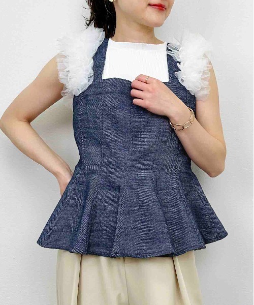 PICCIN PERLA(ピッチンペルラ)の「ペプラムリネンビスチェ(キャミソール・レディース・ブルー/ブラック・M)」の3枚目の写真