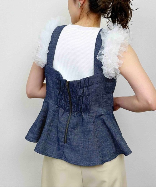 PICCIN PERLA(ピッチンペルラ)の「ペプラムリネンビスチェ(キャミソール・レディース・ブルー/ブラック・M)」の5枚目の写真