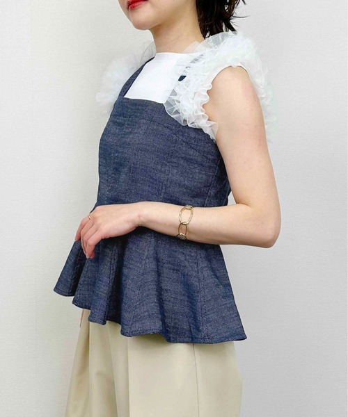 PICCIN PERLA(ピッチンペルラ)の「ペプラムリネンビスチェ(キャミソール・レディース・ブルー/ブラック・M)」の4枚目の写真