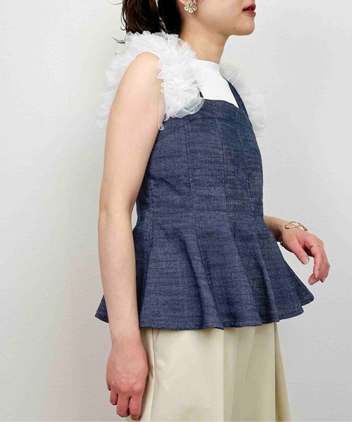 PICCIN PERLA(ピッチンペルラ)の「ペプラムリネンビスチェ(キャミソール・レディース・ブルー/ブラック・M)」の6枚目の写真