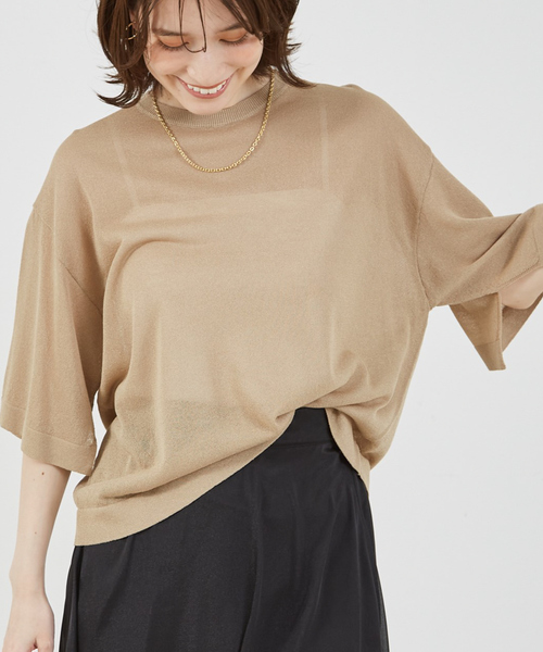 abahouse mavie（アバハウスマヴィ）の「シアーニットプルオーバー/夏服（ニット/セーター・レディース・オフホワイト/チャコールグレー/ピンク/ベージュ・フリー）」の3枚目の写真