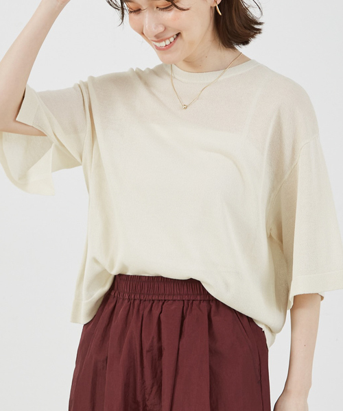 abahouse mavie（アバハウスマヴィ）の「シアーニットプルオーバー/夏服（ニット/セーター・レディース・オフホワイト/チャコールグレー/ピンク/ベージュ・フリー）」の2枚目の写真