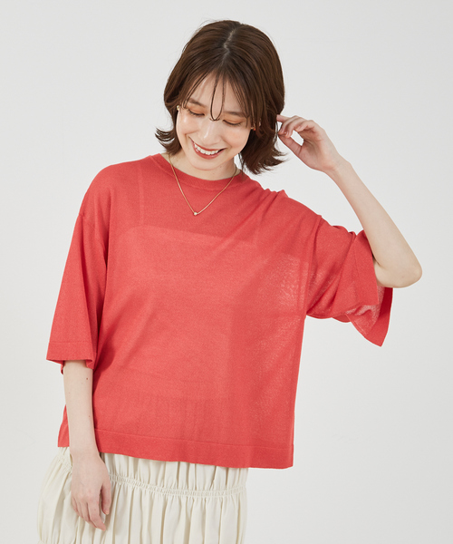 abahouse mavie（アバハウスマヴィ）の「シアーニットプルオーバー/夏服（ニット/セーター・レディース・オフホワイト/チャコールグレー/ピンク/ベージュ・フリー）」の6枚目の写真