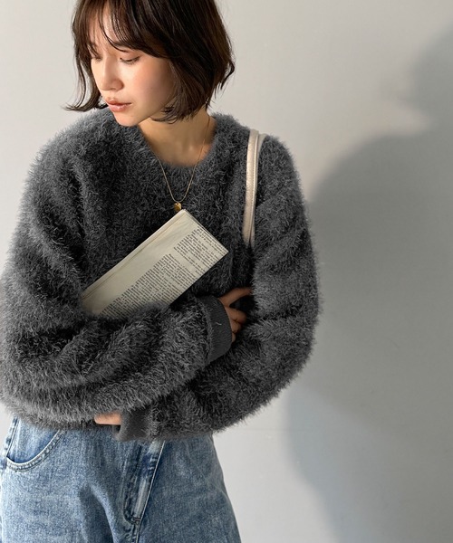 classicalelf(クラシカルエルフ)の「ふんわりとした優しい風合いが魅力的。前後2wayWフェイスフェザーショート丈カーディガン(長袖)(ニット/セーター・レディース・グレイッシュベージュ/アイボリー/ネイビー/チャコール/ベージュ・MEDIUM/LARGE/X-LARGE/SMALL)」の13枚目の写真