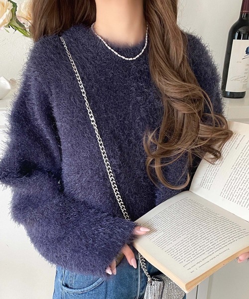classicalelf(クラシカルエルフ)の「ふんわりとした優しい風合いが魅力的。前後2wayWフェイスフェザーショート丈カーディガン(長袖)(ニット/セーター・レディース・グレイッシュベージュ/アイボリー/ネイビー/チャコール/ベージュ・MEDIUM/LARGE/X-LARGE/SMALL)」の21枚目の写真