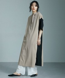 配色切替ゆったりサイズフード付きワンピース　［Soiunique］