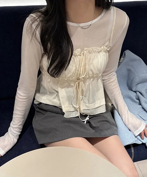 Girly Doll(ガーリードール)の「前後2WAYフリルリボンキャミソール(キャミソール・レディース・アイボリー/ブルー/ホワイト・F)」の18枚目の写真