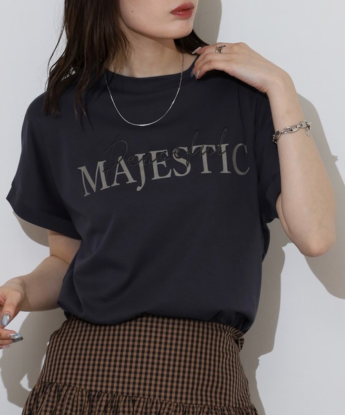 EGLANTINE(エグランティーヌ)の「EGLANTINE 刺繍×プリントロゴ半袖Tシャツ【日本製】(Tシャツ/カットソー・レディース・チャコールグレー/ダークグリーン/ローズ/レッド/グレイッシュベージュ・40)」の6枚目の写真