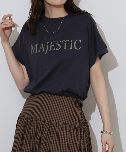 EGLANTINE(エグランティーヌ)の「EGLANTINE 刺繍×プリントロゴ半袖Tシャツ【日本製】(Tシャツ/カットソー・レディース・チャコールグレー/ダークグリーン/ローズ/レッド/グレイッシュベージュ・40)」の8枚目の写真