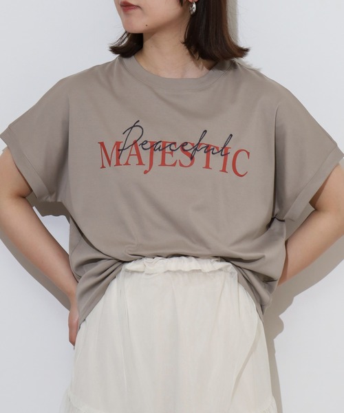EGLANTINE(エグランティーヌ)の「EGLANTINE 刺繍×プリントロゴ半袖Tシャツ【日本製】(Tシャツ/カットソー・レディース・チャコールグレー/ダークグリーン/ローズ/レッド/グレイッシュベージュ・40)」の10枚目の写真