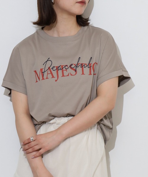 EGLANTINE(エグランティーヌ)の「EGLANTINE 刺繍×プリントロゴ半袖Tシャツ【日本製】(Tシャツ/カットソー・レディース・チャコールグレー/ダークグリーン/ローズ/レッド/グレイッシュベージュ・40)」の11枚目の写真
