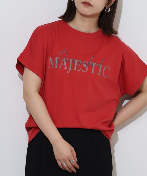 EGLANTINE(エグランティーヌ)の「EGLANTINE 刺繍×プリントロゴ半袖Tシャツ【日本製】(Tシャツ/カットソー・レディース・チャコールグレー/ダークグリーン/ローズ/レッド/グレイッシュベージュ・40)」の19枚目の写真