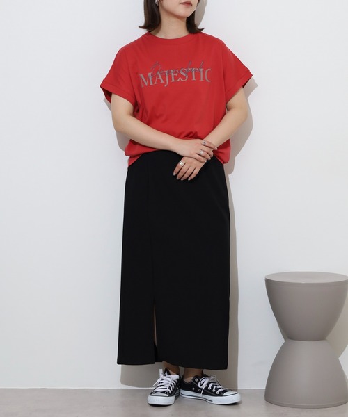 EGLANTINE(エグランティーヌ)の「EGLANTINE 刺繍×プリントロゴ半袖Tシャツ【日本製】(Tシャツ/カットソー・レディース・チャコールグレー/ダークグリーン/ローズ/レッド/グレイッシュベージュ・40)」の21枚目の写真