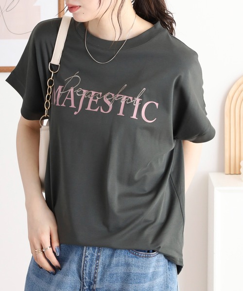 EGLANTINE(エグランティーヌ)の「EGLANTINE 刺繍×プリントロゴ半袖Tシャツ【日本製】(Tシャツ/カットソー・レディース・チャコールグレー/ダークグリーン/ローズ/レッド/グレイッシュベージュ・40)」の16枚目の写真