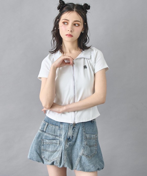ANAP(アナップ)の「ハート ロゴ モックネック ダブルZIP 半袖 トップス(Tシャツ/カットソー・レディース・ブラック/ホワイト/グレー・FREE)」の16枚目の写真
