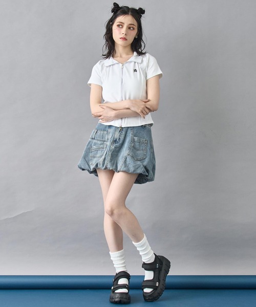 ANAP(アナップ)の「ハート ロゴ モックネック ダブルZIP 半袖 トップス(Tシャツ/カットソー・レディース・ブラック/ホワイト/グレー・FREE)」の19枚目の写真
