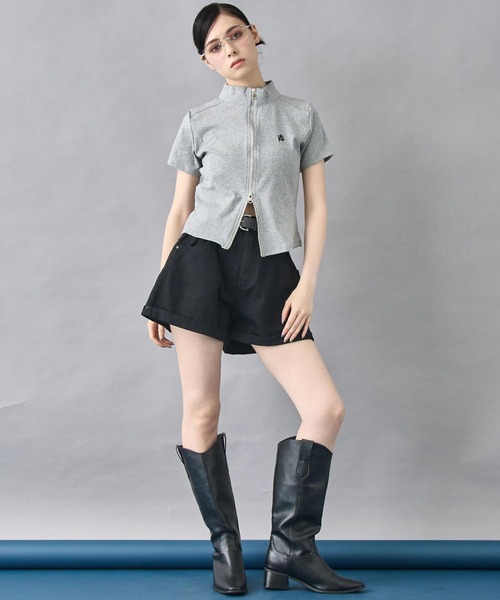 ANAP(アナップ)の「ハート ロゴ モックネック ダブルZIP 半袖 トップス(Tシャツ/カットソー・レディース・ブラック/ホワイト/グレー・FREE)」の12枚目の写真