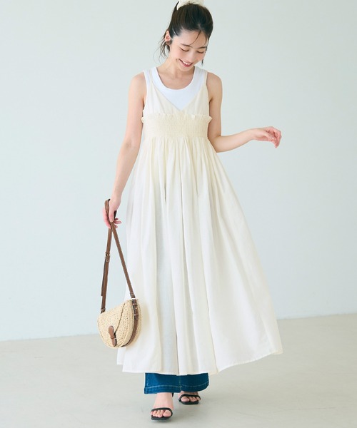 ワンピース NMDS25244(ワンピース) 80s POWER LOOM LINEN PLAIN BOAT-NECK